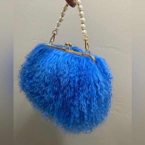 Handmade Real Mongolian Lamb Fur Kisslock Wristlet/Crossbody & 2 Chain Styles - Picture 11 of 15